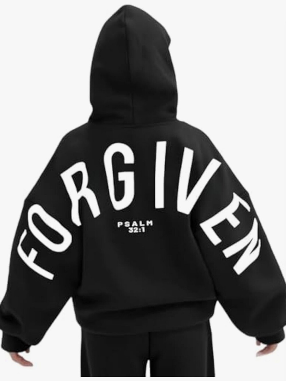Black 'FORGIVEN' Graphic Hoodie with Psalm 32:1